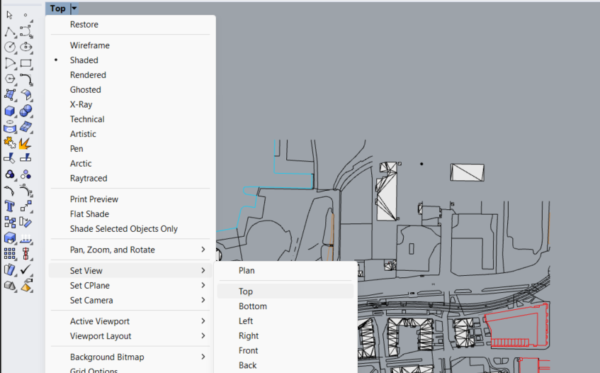 setting the top view to create an axonometric view in Rhino