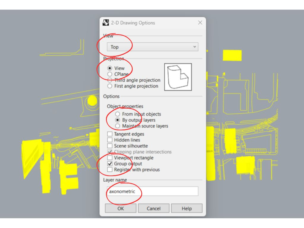 Changing make2d settings when doing axonometric