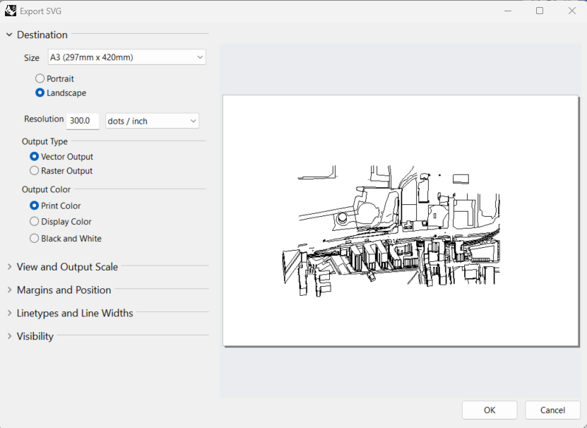 Export settings for axonometric view